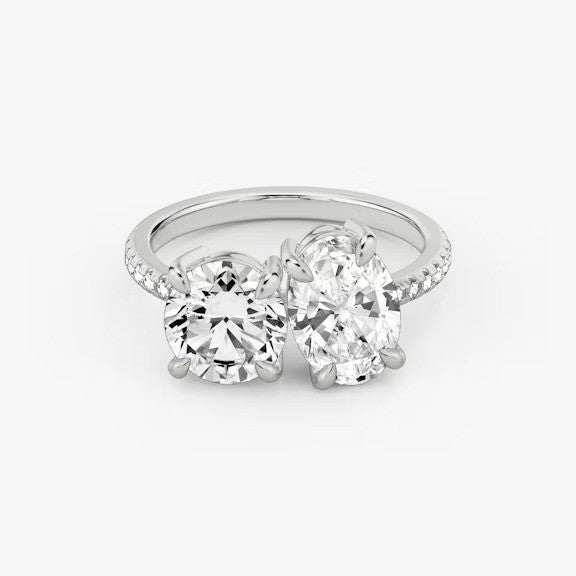 Toi et Moi Pavé Round Oval Lab Grown Diamond Ring