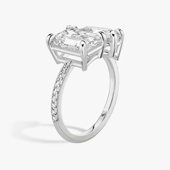 Toi et Moi Pavé Emerald Pear Lab Grown Diamond Ring