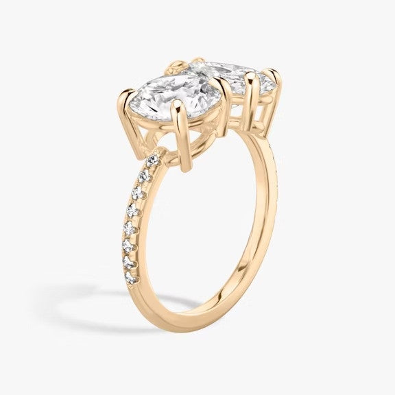 Toi et Moi Pavé Round Oval Lab Grown Diamond Ring