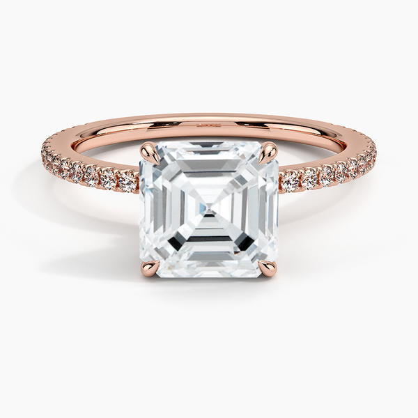 Hidden Halo Pavé Asscher Lab Diamond Engagement Ring