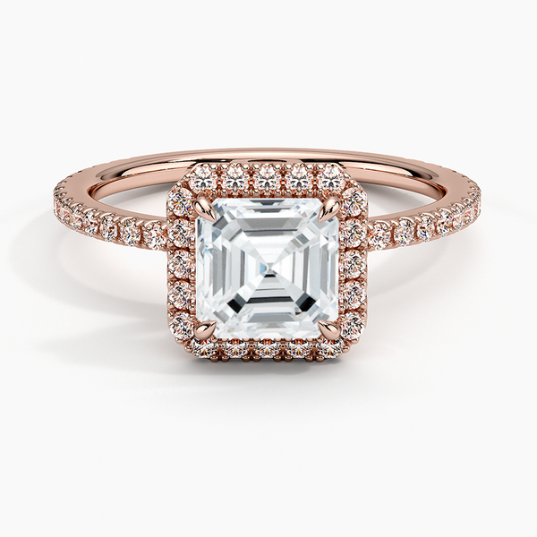 Sunflower Halo Pavé Asscher Lab Diamond Engagement Ring