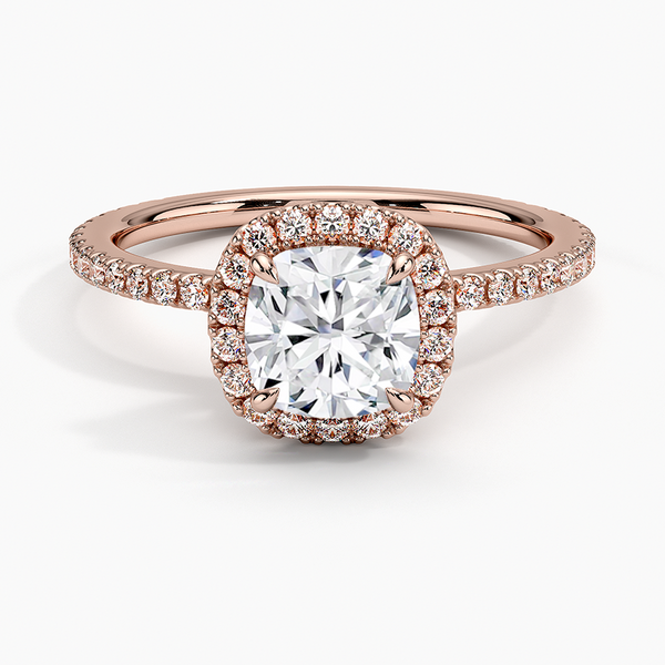 Sunflower Halo Pavé Cushion Lab Diamond Engagement Ring
