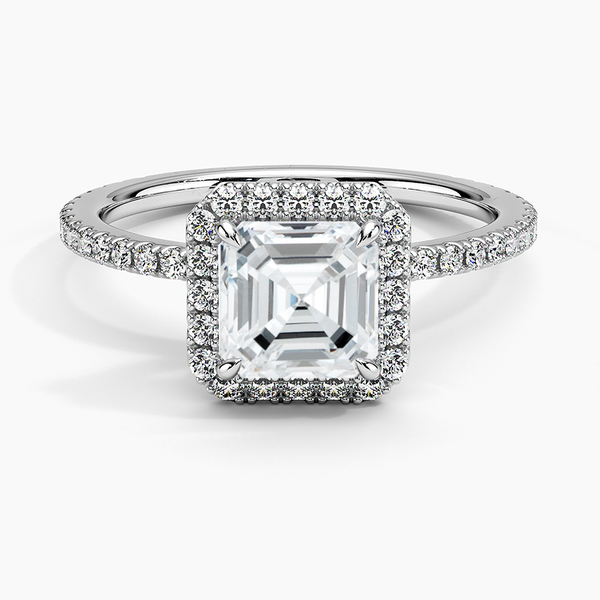Sunflower Halo Pavé Asscher Lab Diamond Engagement Ring
