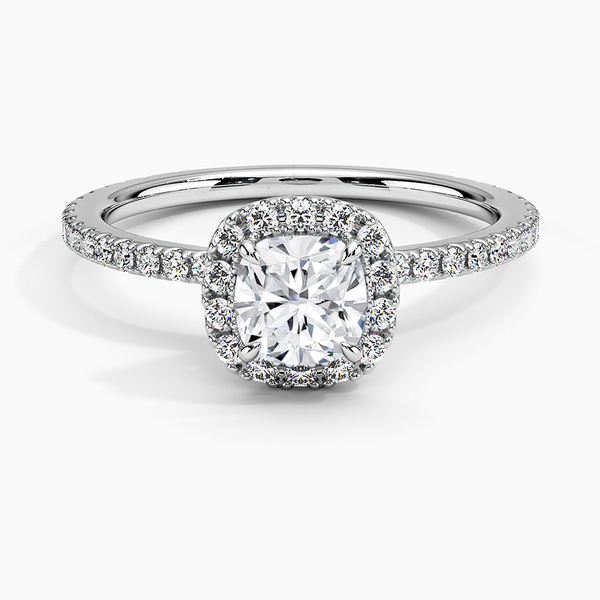 Sunflower Halo Pavé Cushion Lab Diamond Engagement Ring