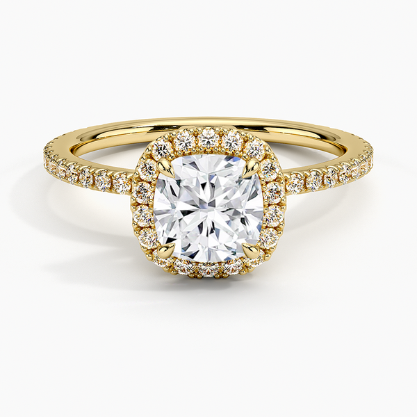 Sunflower Halo Pavé Cushion Lab Diamond Engagement Ring