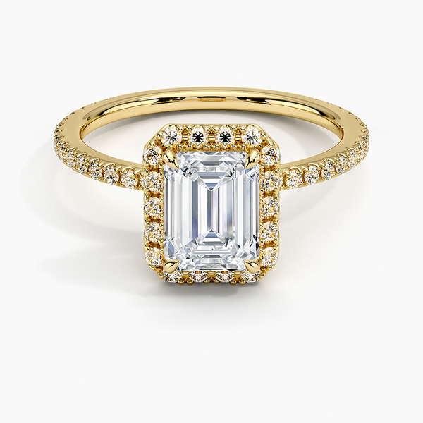 Sunflower Halo Pavé Emerald Lab Diamond Engagement Ring