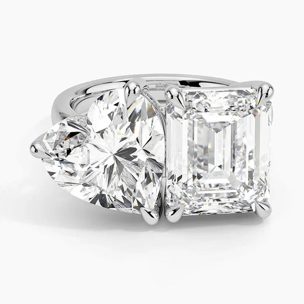 Toi et Moi Heart Emerald Lab Diamond Ring