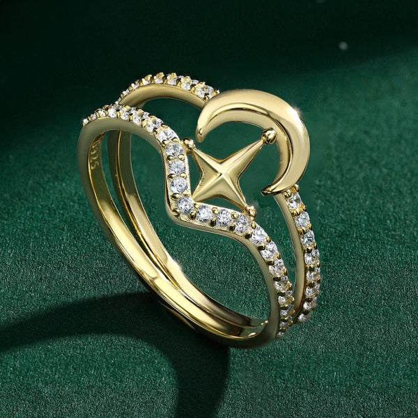 NIGHT SKY RING SET of 2 - Fine Silver