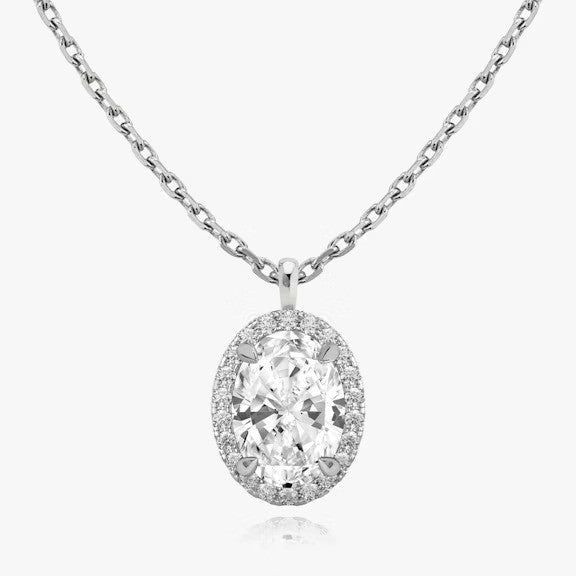 Vertical Halo Oval Lab Diamond Pendant