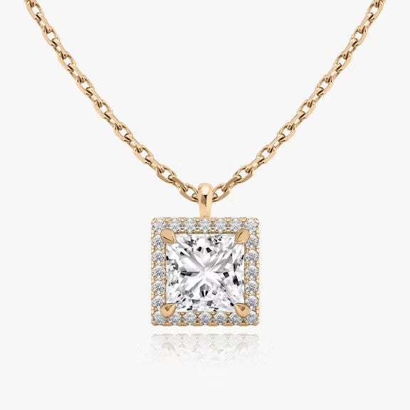 Vertical Halo Princess Lab Diamond Pendant