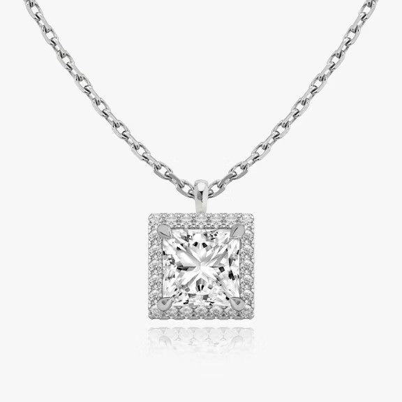 Vertical Halo Princess Lab Diamond Pendant