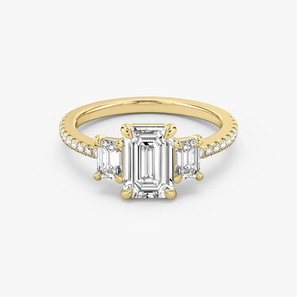 Three Stone Emerald Pavé Lab Diamond Engagement Ring