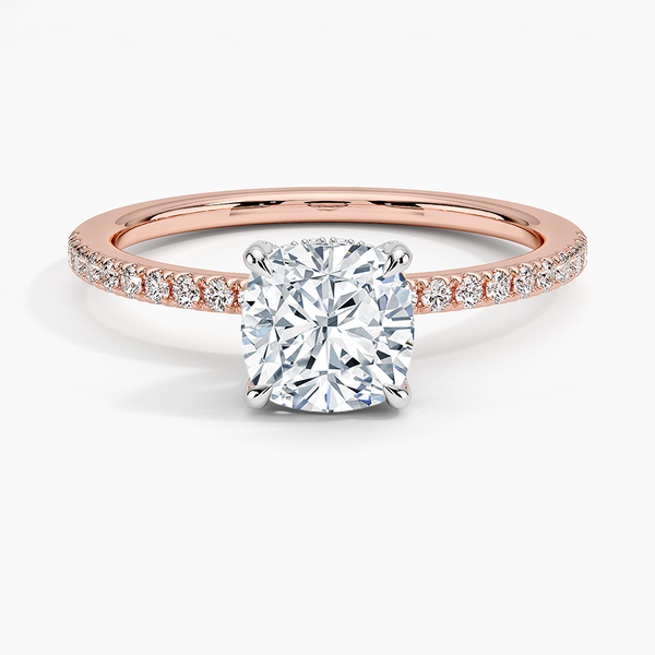 Two Tone Pavé Cushion Lab Grown Diamond Engagement Ring