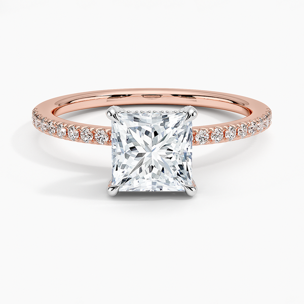 Two Tone Pavé Princess Lab Grown Diamond Engagement Ring