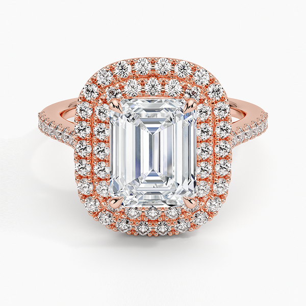 Double Halo Emerald Lab Grown Diamond Engagement Ring