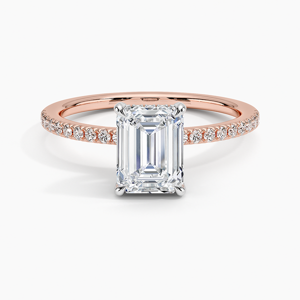 Two Tone Pavé Emerald Lab Grown Diamond Engagement Ring