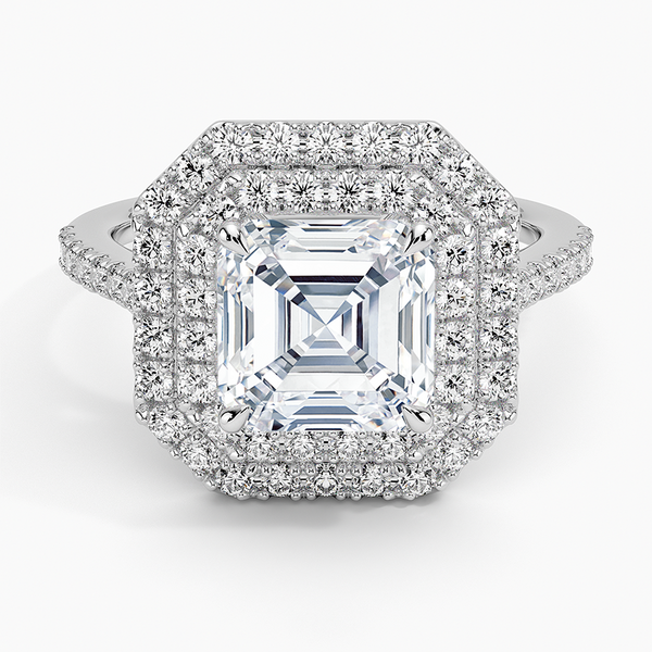 Double Halo Asscher Lab Grown Diamond Engagement Ring