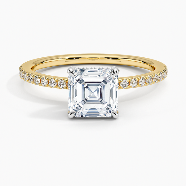 Two Tone Pavé Asscher Lab Grown Diamond Engagement Ring
