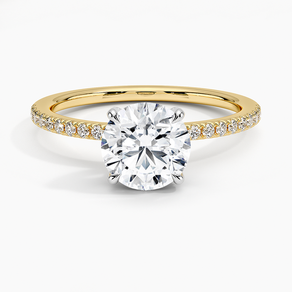 Two Tone Pavé Round Lab Grown Diamond Engagement Ring